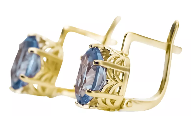 8K geltonas auksas 333 Aquamarine auskarai vec003x-aq Rusų Tarybinis TSRS Vintažiniai amatai Art Deco style Sovietinis vintažo p